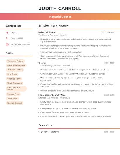 Industrial Cleaner Resume