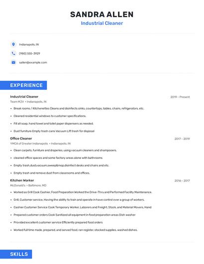 Industrial Cleaner Resume