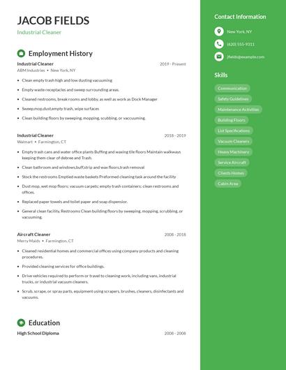Industrial Cleaner Resume