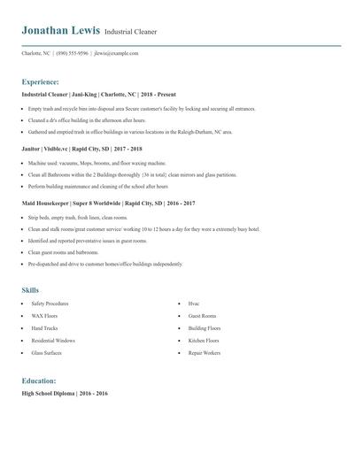 Industrial Cleaner Resume