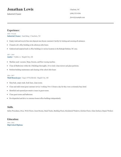 Industrial Cleaner Resume