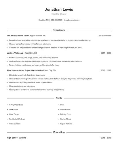 Industrial Cleaner Resume