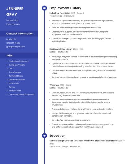 Industrial Electrician Resume
