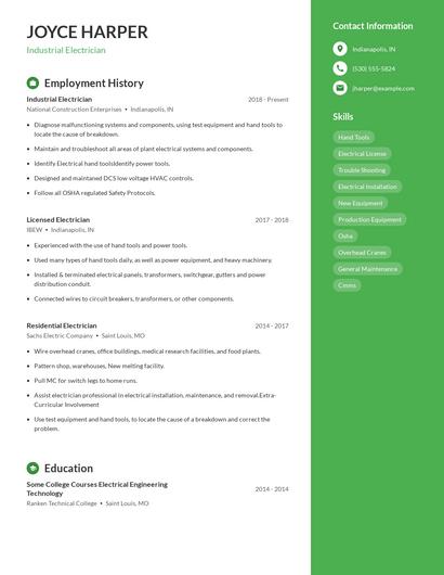 Industrial Electrician Resume
