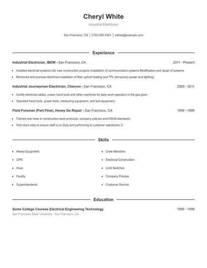 Industrial Electrician Resume