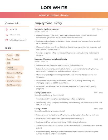 Industrial Hygiene Manager Resume