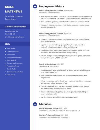 Industrial Hygiene Technician Resume