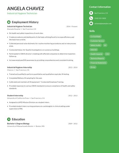 Industrial Hygiene Technician Resume