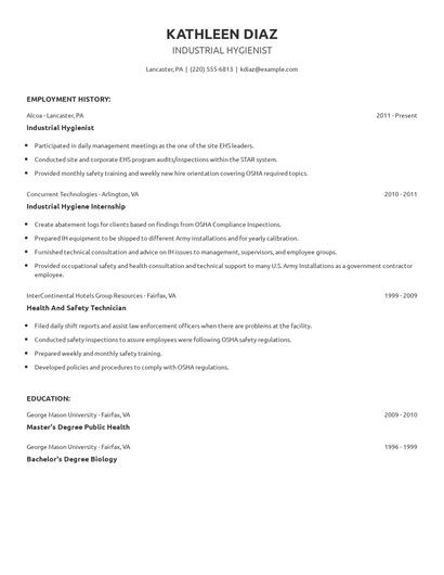 Industrial Hygienist Resume