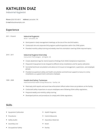 Industrial Hygienist Resume