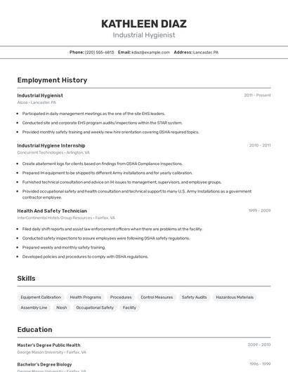 Industrial Hygienist Resume