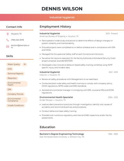 Industrial Hygienist Resume