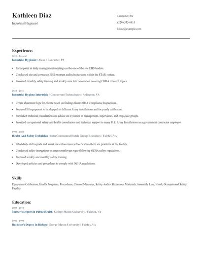 Industrial Hygienist Resume