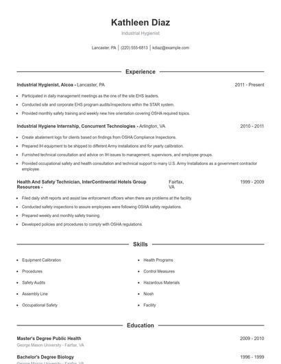 Industrial Hygienist Resume