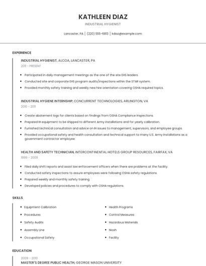 Industrial Hygienist Resume