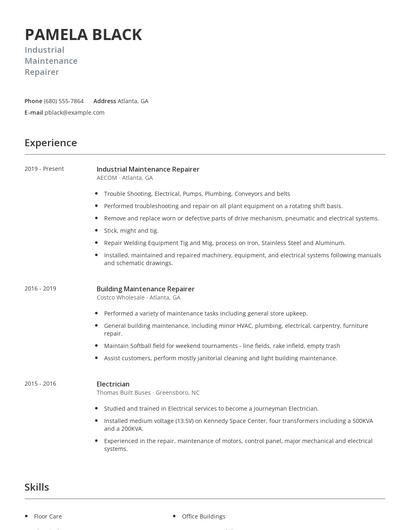 Industrial Maintenance Repairer Resume