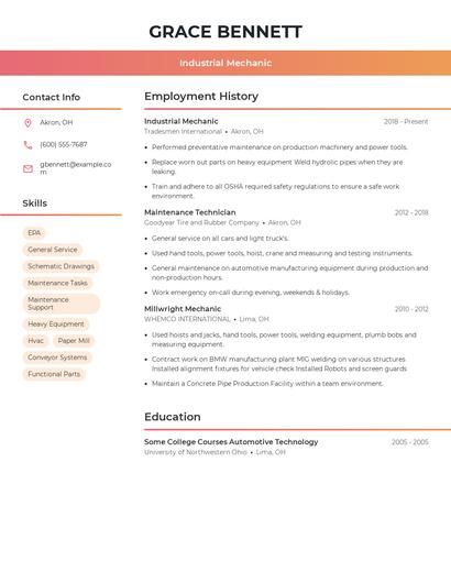 Industrial Mechanic Resume