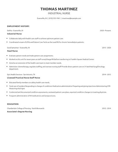 Industrial Nurse Resume