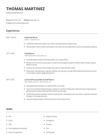 Industrial Nurse Resume