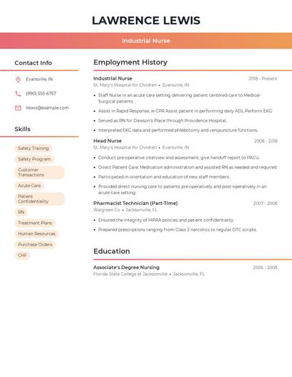 Industrial Nurse Resume