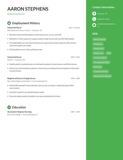 Industrial Nurse Resume