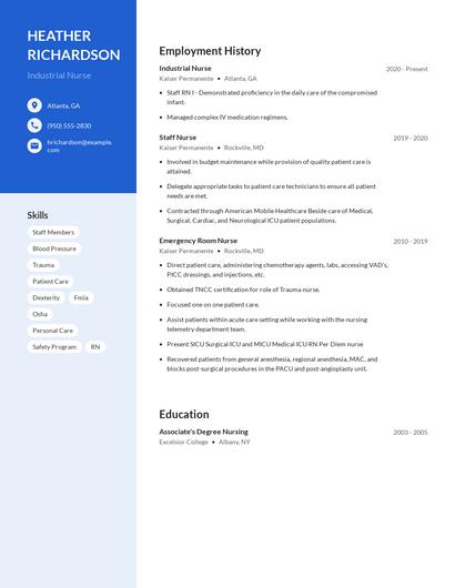 Industrial Nurse Resume