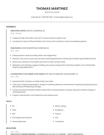 Industrial Nurse Resume