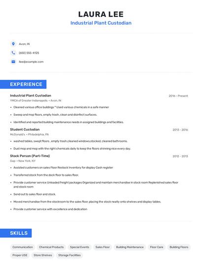 Industrial Plant Custodian Resume
