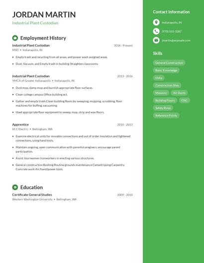 Industrial Plant Custodian Resume
