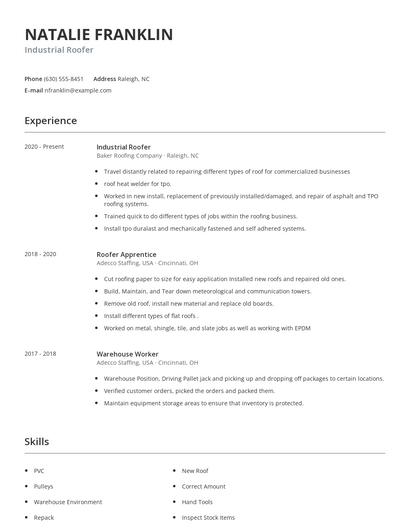 Industrial Roofer Resume