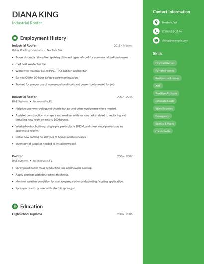 Industrial Roofer Resume