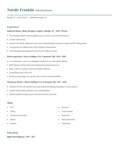 Industrial Roofer Resume