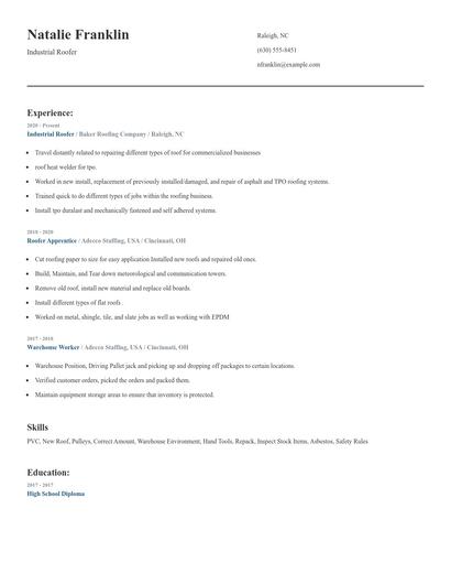 Industrial Roofer Resume