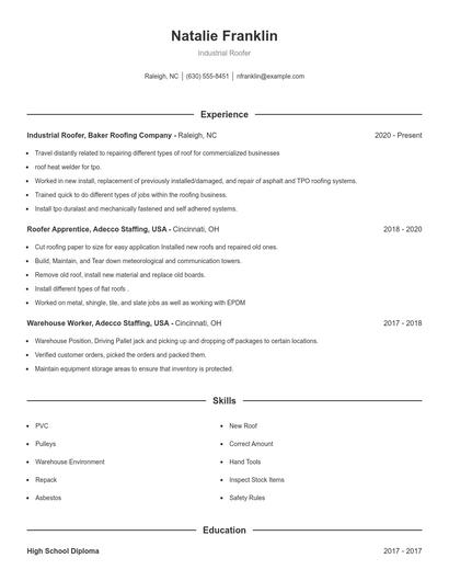 Industrial Roofer Resume