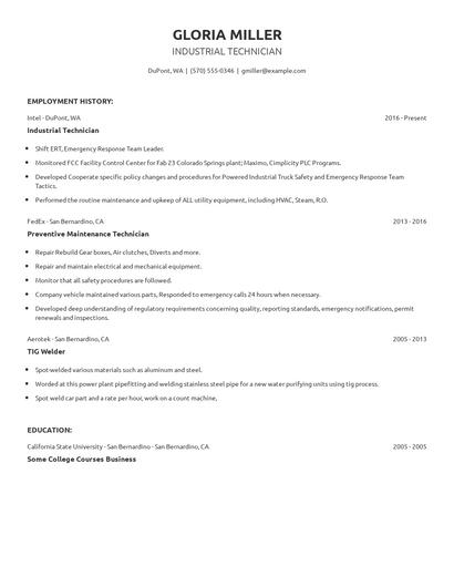 Industrial Technician Resume