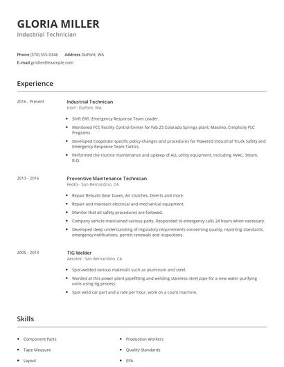 Industrial Technician Resume