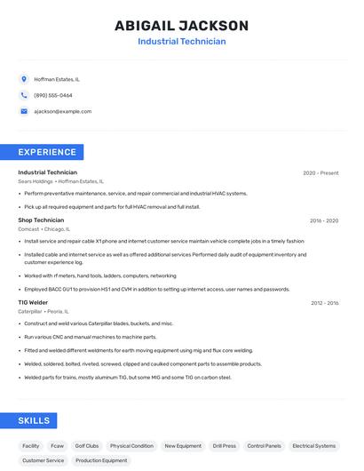 Industrial Technician Resume