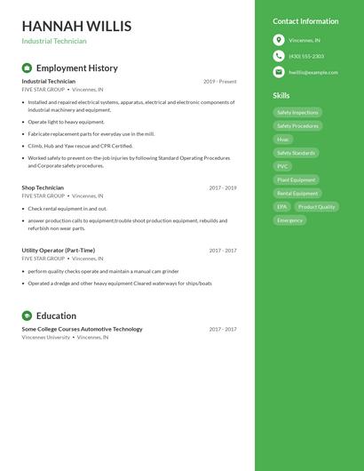 Industrial Technician Resume