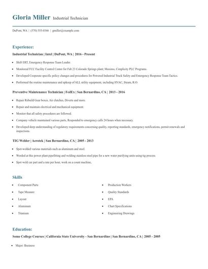 Industrial Technician Resume