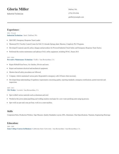 Industrial Technician Resume