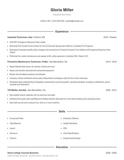 Industrial Technician Resume