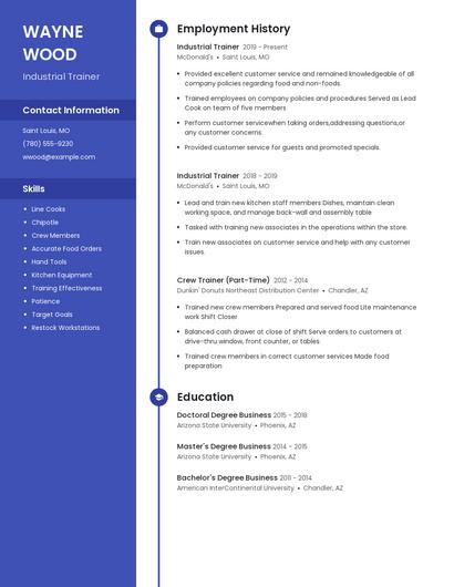 Industrial Trainer Resume
