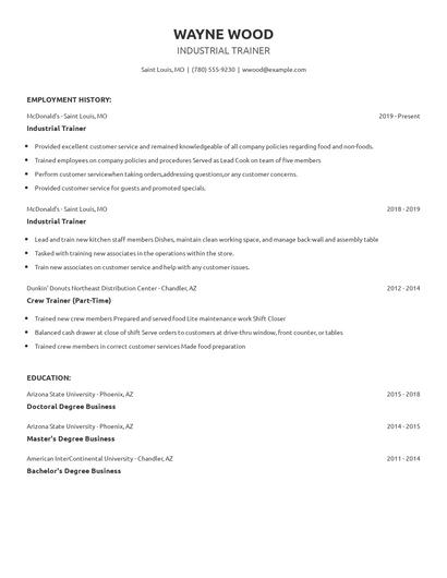 Industrial Trainer Resume