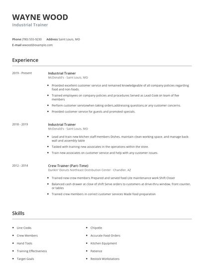 Industrial Trainer Resume