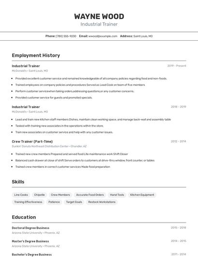 Industrial Trainer Resume