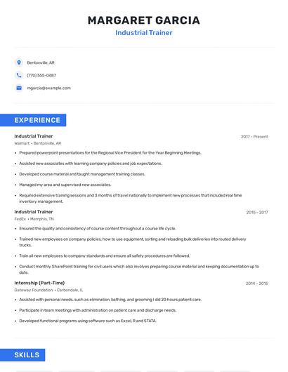 Industrial Trainer Resume