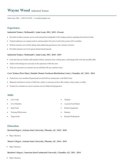 Industrial Trainer Resume