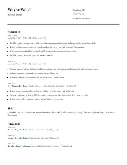 Industrial Trainer Resume