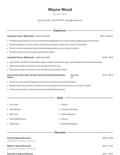 Industrial Trainer Resume