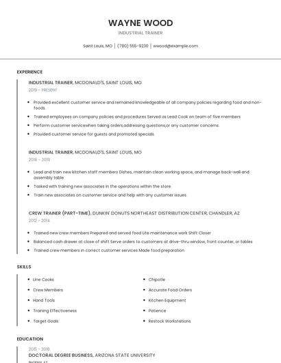 Industrial Trainer Resume